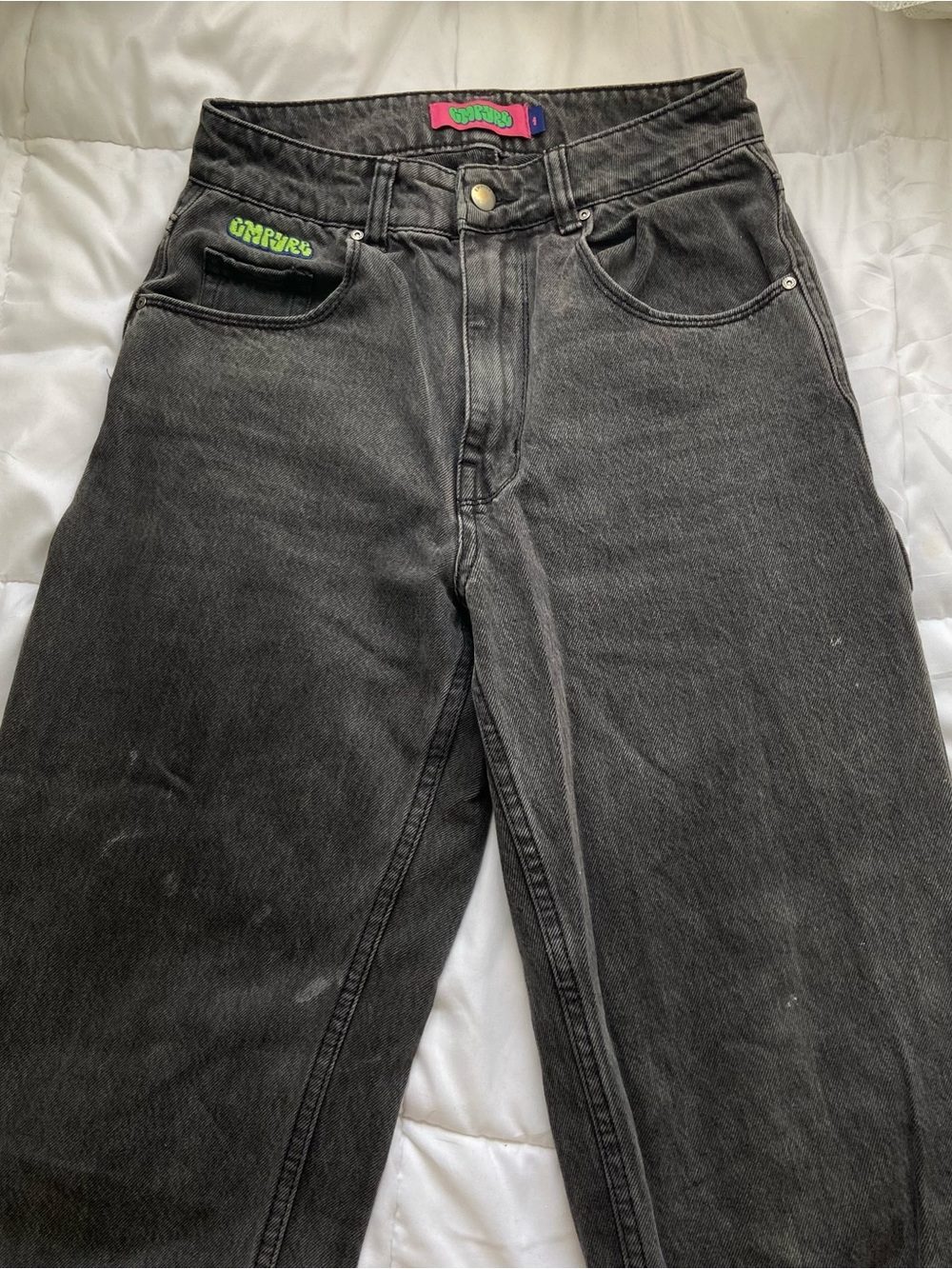 Empyre Black Relaxed Jeans with Neon Logo Tabs